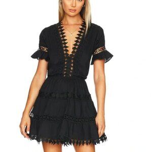 Peixoto Embroidered Lace Cover-Up Mini Dress Black